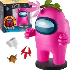 Oriental Trading Character Toys*Among Us Stamper Pink Crewmate Flower Hat 7" Video Game Character Figure Pmi International