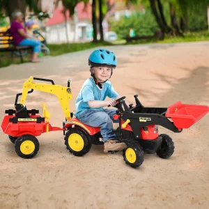 Aosom 3 In 1 Kids Ride On Bulldozer Excavator W/Cargo Trailer<Oriental Trading Flash Sale