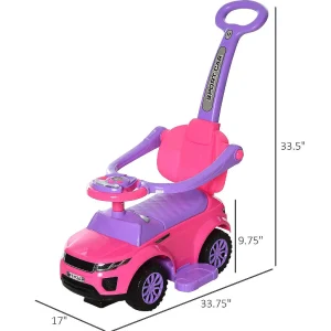 Aosom 3 In 1 Toddler Push Car W/Music Lights And Secure Bar 1-3Yr Pink<Oriental Trading New