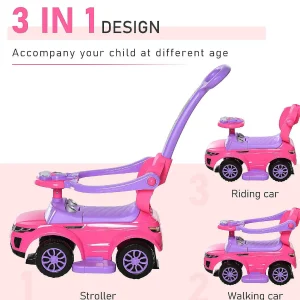 Aosom 3 In 1 Toddler Push Car W/Music Lights And Secure Bar 1-3Yr Pink<Oriental Trading New