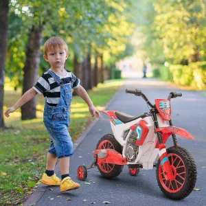 Aosom 12V Electric Motorcycle Dirt Bike Ride On W/ Training Wheels Red<Oriental Trading Store