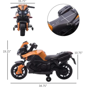 Aosom 6V Kids Motorcycle Dirt Bike Electric Battery Powered Ride On Toy Off Road Street Bike With Rechargeable Battery Pedal Headlights And Training Wheels Orange<Oriental Trading Outlet