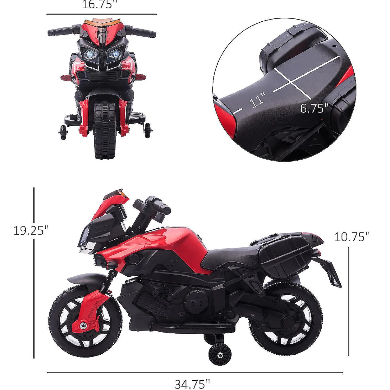 aosom_v_kids_motorcycle_d_2.webp Aosom 6V Kids Motorcycle Dirt Bike Electric Battery Powered Ride On Toy Off Road Street Bike With Rechargeable Battery Pedal Headlights And Training Wheels Red<Oriental Trading Discount