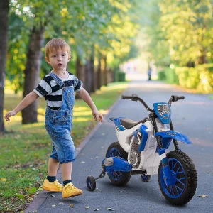 Aosom 12V Motorcycle Dirt Bike Electric Ride On W/ Training Wheels Blue<Oriental Trading Clearance