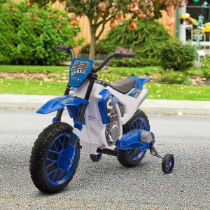 Aosom 12V Motorcycle Dirt Bike Electric Ride On W/ Training Wheels Blue<Oriental Trading Clearance