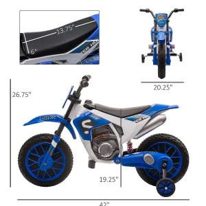Aosom 12V Motorcycle Dirt Bike Electric Ride On W/ Training Wheels Blue<Oriental Trading Clearance