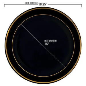 10.25" Black With Gold Edge Rim Plastic Dinner Plates (50 Plates)<Oriental Trading Best Sale