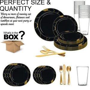 Black With Gold Marble Disposable Plastic Dinnerware Value Set (20 Settings)<Oriental Trading Sale