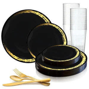 Black With Gold Moonlight Round Disposable Plastic Dinnerware Value Set (20 Settings)<Oriental Trading Shop