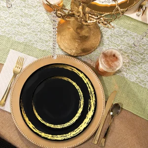 Black With Gold Moonlight Round Disposable Plastic Dinnerware Value Set (20 Settings)<Oriental Trading Shop