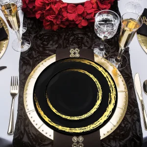 Black With Gold Moonlight Round Disposable Plastic Dinnerware Value Set (20 Settings)<Oriental Trading Shop