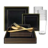 Black With Gold Square Edge Rim Plastic Dinnerware Value Set (20 Settings)<Oriental Trading New