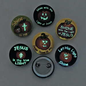 Bulk 48 Pc. Christian Pumpkin Glow-In-The-Dark Mini Buttons<Oriental Trading Sale