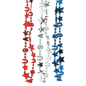 Oriental Trading Necklaces*Bulk 48 Pc. Metallic Patriotic Usa Mardi Gras Bead Necklaces