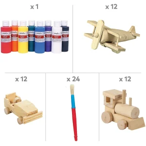 Oriental Trading Toy Cars*Bulk 68 Pc. Unfinished Wood Cars, Trains & Planes Craft Kit Assortment- Makes 36