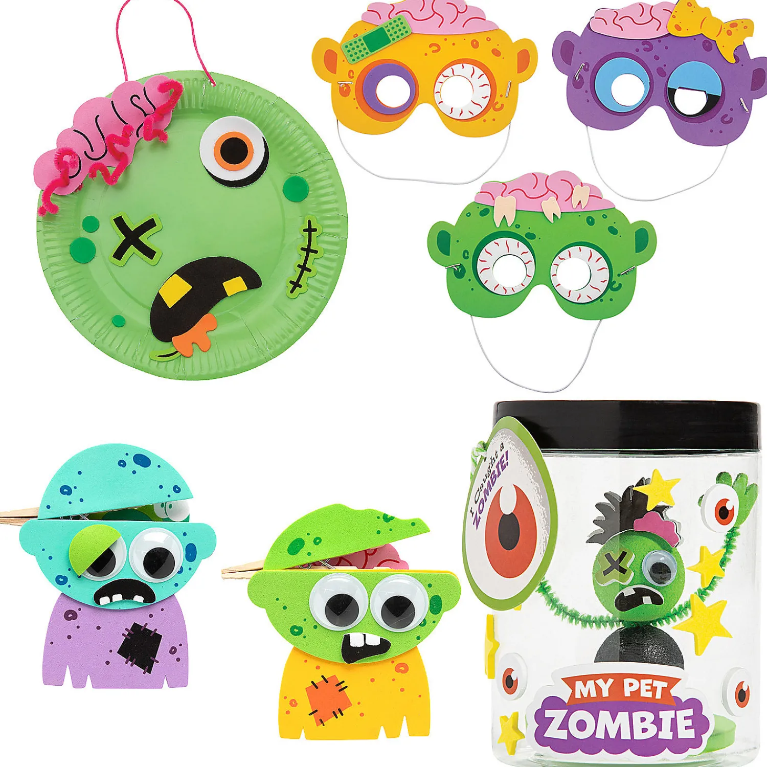 bulk_halloween_zippy_zomb_0.webp Bulk Halloween Zippy Zombie Craft Kit Assortment - Makes 48<Oriental Trading New