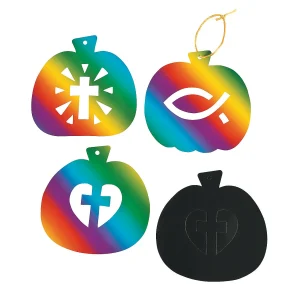 Christian Pumpkin Magic Color Scratch Ornaments With Cutout - 24 Pc.<Oriental Trading Hot
