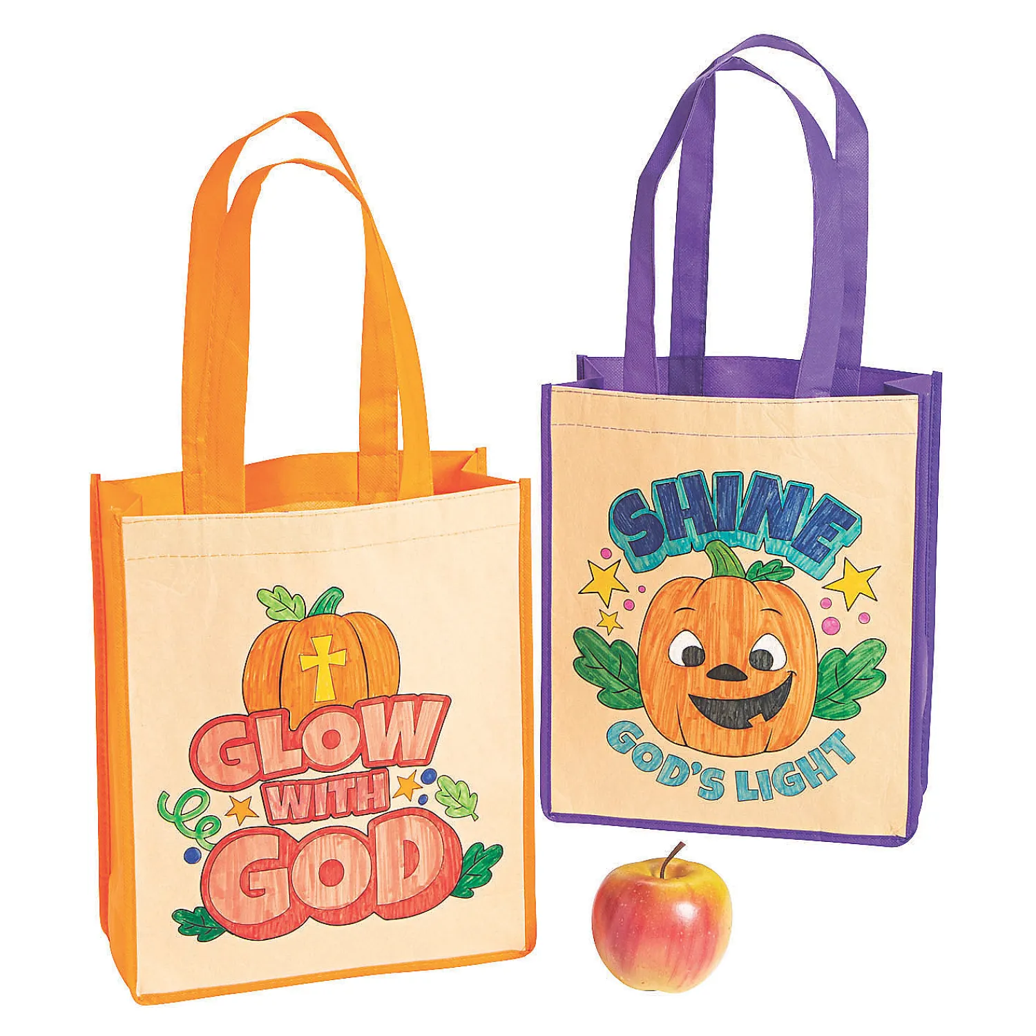 color_your_own_medium_chr_1.webp Color Your Own Medium Christian Pumpkin Halloween Nonwoven Tote Bags - 12 Pc.<Oriental Trading Outlet