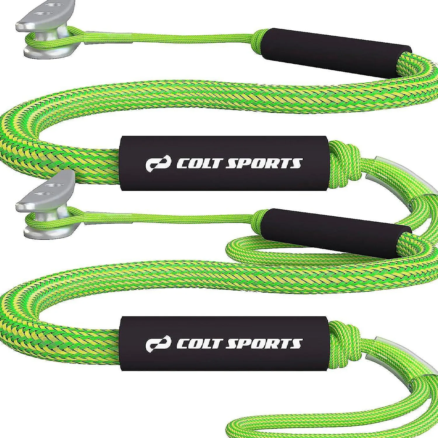 colt_sports__pack_bungee__0-3.webp Colt Sports 2 Pack Bungee Dock Lines Mooring Rope For Boats - Green & Yellow 5 Feet - Marine Rope, Elastic Boat, Jet Ski, With Secure Stainless Steel Hooks<Oriental Trading Online