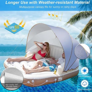 Costway Floating Island Inflatable Swimming Pool Float Lounge Raft With Canopy Spf50+ Retractable Detachable Sunshade With Two Cup Holders<Oriental Trading Cheap
