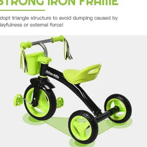 Costway Kids Tricycle Rider With Adjustable Seat Storage Basket Premium Quiet Wheels Non-Slip Handle Green<Oriental Trading Best Sale