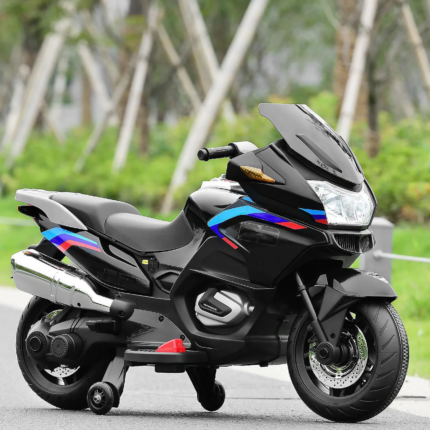 costway_v_kids_ride_on_mo_1.webp Costway 12V Kids Ride On Motorcycle Electric Motor Bike W/ Training Wheels & Light Black<Oriental Trading Fashion