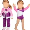 Oriental Trading Character Toys*Dress Along Dolly Gymnastics Doll Outfit For 18" Dolls (4 Pc Set) - Sports Premium Costume Handmade Clothes Include Leotard, Warm-Up Pants & Jacket, Sneakers
