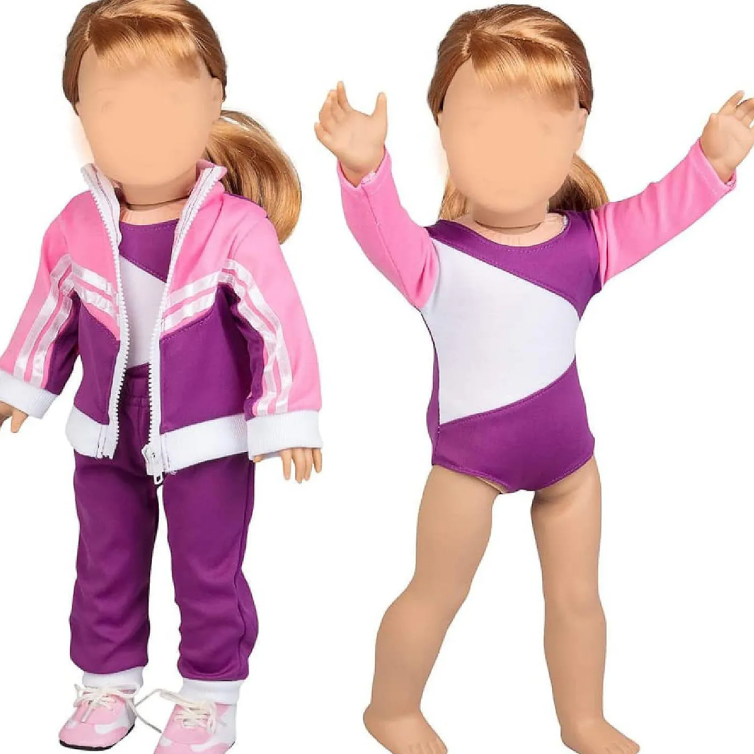 dress_along_dolly_gymnast_0.webp Oriental Trading Character Toys*Dress Along Dolly Gymnastics Doll Outfit For 18" Dolls (4 Pc Set) - Sports Premium Costume Handmade Clothes Include Leotard, Warm-Up Pants & Jacket, Sneakers