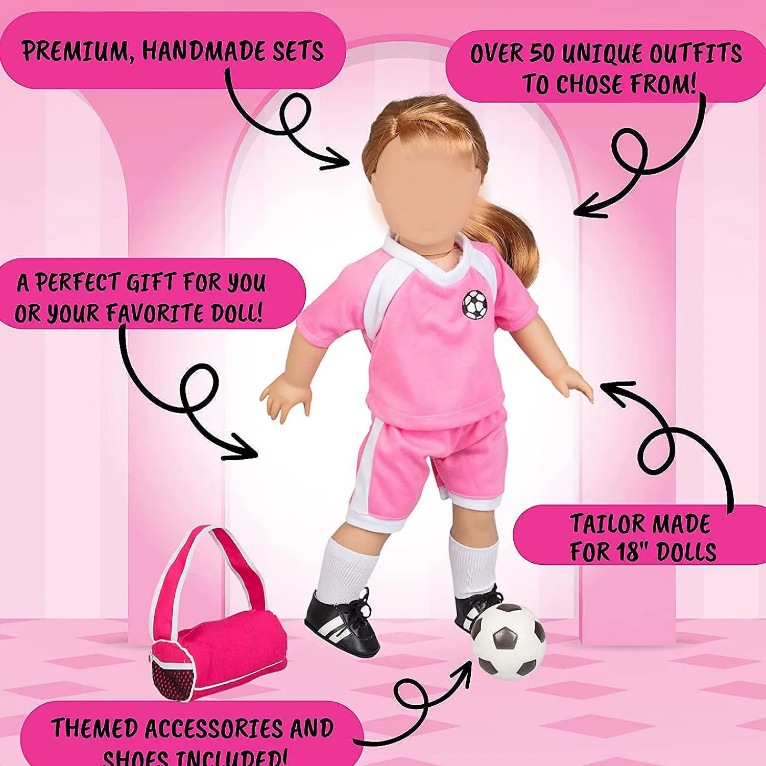 dress_along_dolly_gymnast_3.webp Oriental Trading Character Toys*Dress Along Dolly Gymnastics Doll Outfit For 18" Dolls (4 Pc Set) - Sports Premium Costume Handmade Clothes Include Leotard, Warm-Up Pants & Jacket, Sneakers