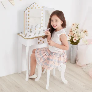 Oriental Trading Pretend Play*Fantasy Fields - Fashion Polka Dot Prints Gisele Play Vanity Set - White / Gold