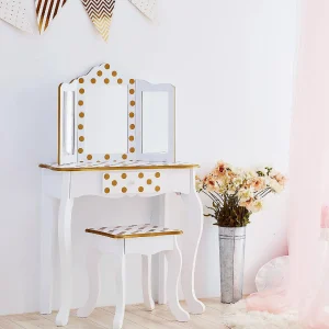 Oriental Trading Pretend Play*Fantasy Fields - Fashion Polka Dot Prints Gisele Play Vanity Set - White / Gold