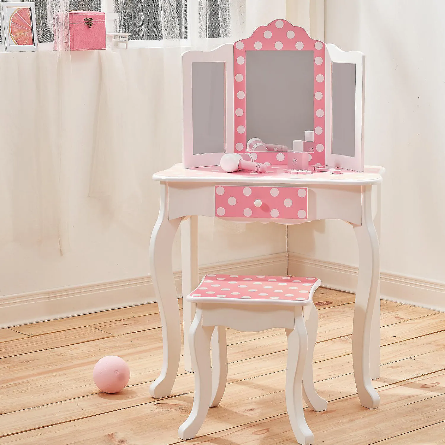 fantasy_fields__fashion_p_2.webp Oriental Trading Pretend Play*Fantasy Fields - Fashion Polka Dot Prints Gisele Play Vanity Set - Pink / White