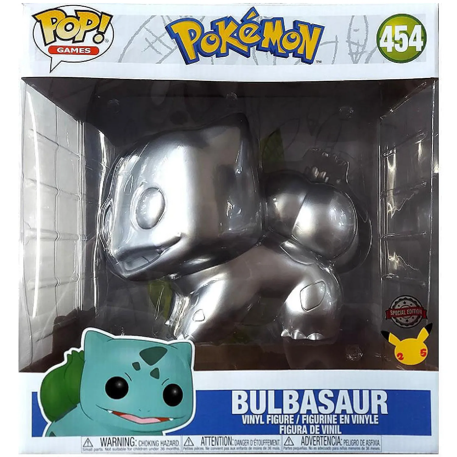 funko_pokemon_bulbusaur_j_1.webp Oriental Trading Character Toys*Funko Pokemon Bulbusaur Jumbo Metallic Silver 25Th Anniversary 10" #454 Figure
