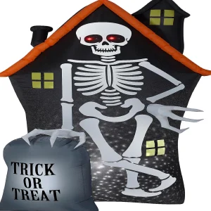 Gemmy Projection Airblown Starspinner Skeleton And Haunted House Tombstone Scene (White) 8 Ft Tall<Oriental Trading Store