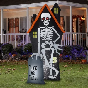 Gemmy Projection Airblown Starspinner Skeleton And Haunted House Tombstone Scene (White) 8 Ft Tall<Oriental Trading Store