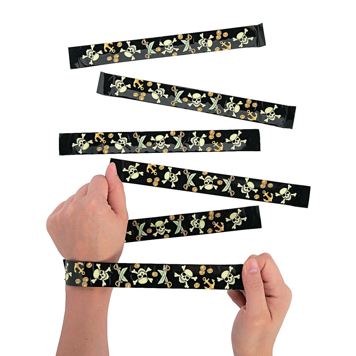 glowinthedark_pirate_slap_1.webp Oriental Trading Bracelets*Glow-In-The-Dark Pirate Slap Bracelets - 12 Pc.