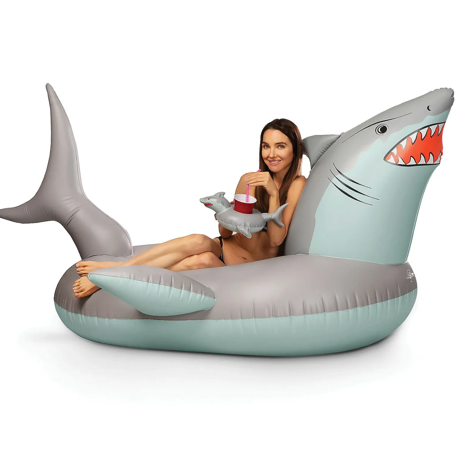 gofloats_giant_inflatable_1.webp Gofloats Giant Inflatable Shark Pool Float With Shark Drink Float<Oriental Trading Best Sale