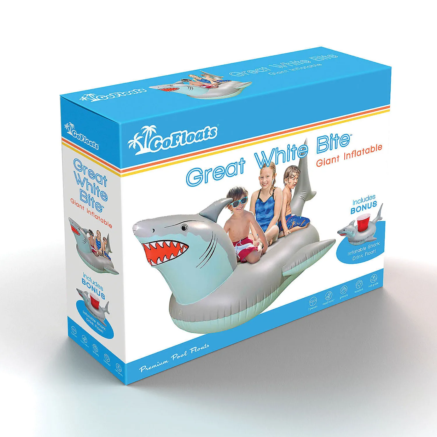 gofloats_giant_inflatable_2.webp Gofloats Giant Inflatable Shark Pool Float With Shark Drink Float<Oriental Trading Best Sale