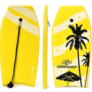 Goplus 41'' Lightweight Super Bodyboard Surfing W/Leash Ixpe Deck Eps Core Boarding Yellow<Oriental Trading Sale