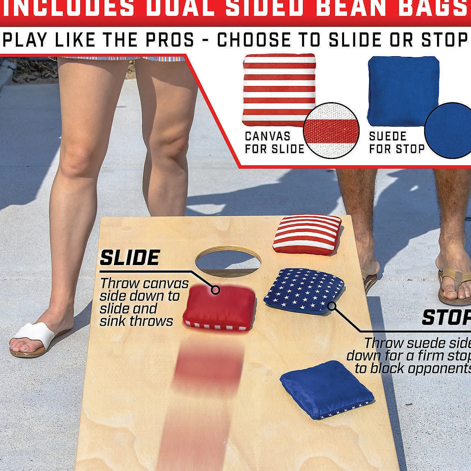 gosports_dual_sided_cornh_2.webp Gosports Dual Sided Cornhole Bean Bags | Slide & Stop Regulation Tournament Bean Bags Set Of 8<Oriental Trading Flash Sale