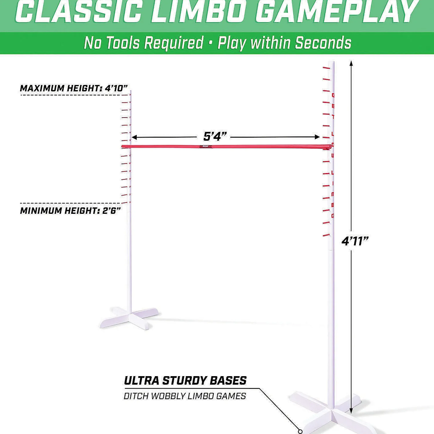 gosports_get_low_limbo_pr_2.webp Gosports Get Low Limbo Premium Wooden Limbo Game, Sets Up In Seconds - Fun For Kids & Adults, White, Red<Oriental Trading Fashion