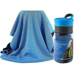 Grand Fusion Housewares 2Kool Sports Cooling Towel With 13.5 Oz. Bpa Free Tritan Water Bottle For Sports/ Light Blue<Oriental Trading Cheap