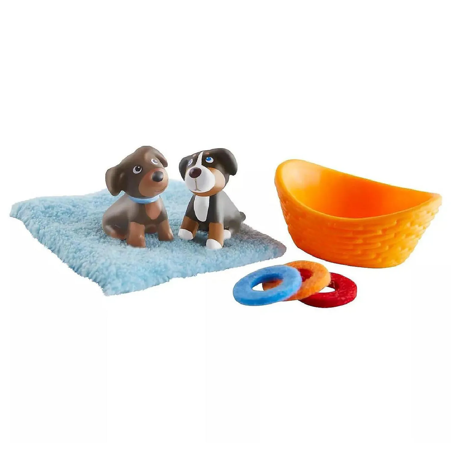 haba_little_friends_puppi_0.webp Oriental Trading Character Toys*Haba Little Friends Puppies Includes 2 Pups Blanket Basket 3 Frisbees