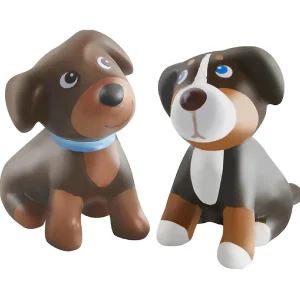 Oriental Trading Character Toys*Haba Little Friends Puppies Includes 2 Pups Blanket Basket 3 Frisbees