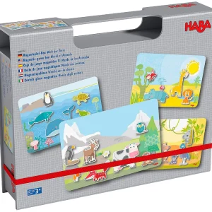 Oriental Trading Building Blocks*Haba Magnetic Game Box World Of Animals In Their Habitats - 62 Magnetic Pieces In Cardboard Carrying Case With 4 Background Scenes