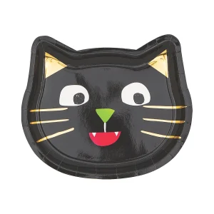 Halloween Party Ghoul Gang Black Cat With Gold Foil Paper Dessert Plates - 8 Ct.<Oriental Trading Sale
