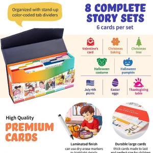 Oriental Trading Playing Cards*Holiday Storytelling Cards Sequence 8 Story Sets, Speech Therapy Game