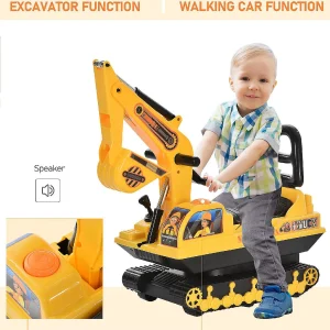 Homcom No Power Ride On Excavator Construction Truck 3Yr+ Yellow<Oriental Trading Best Sale