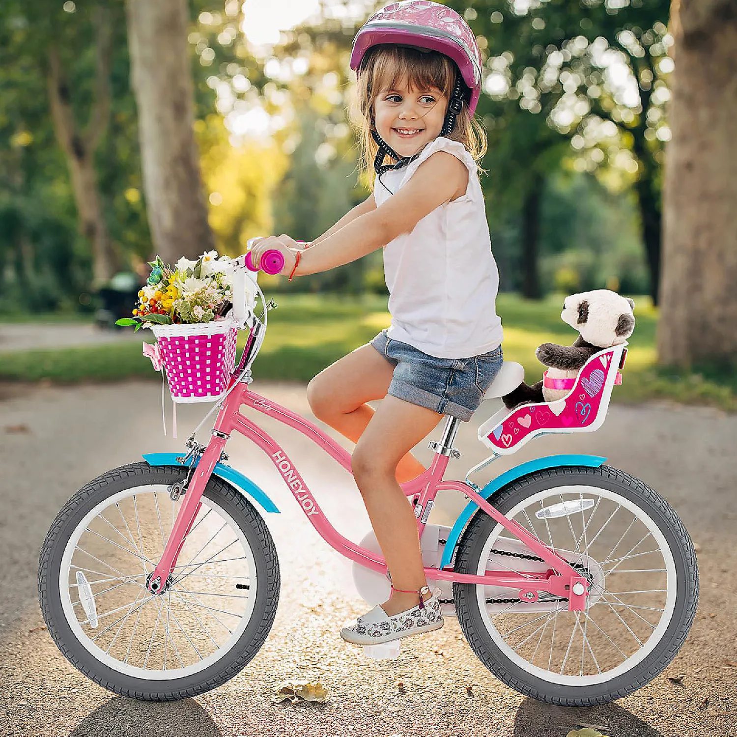 honeyjoy__kids_bicycle_wt_2.webp Honeyjoy 18" Kids Bicycle W/Training Wheels & Basket 5-9Yrs Pink<Oriental Trading Hot