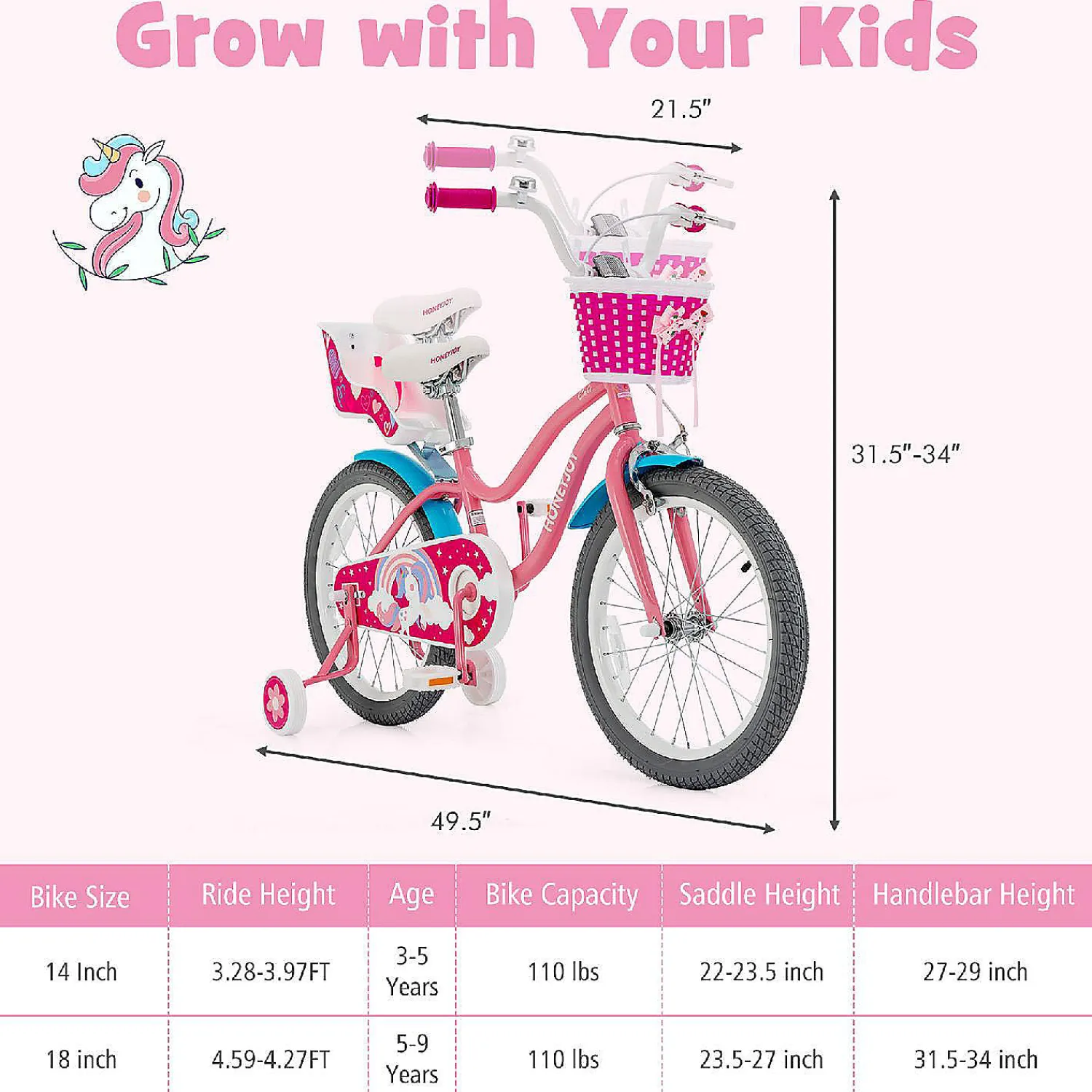 honeyjoy__kids_bicycle_wt_3.webp Honeyjoy 18" Kids Bicycle W/Training Wheels & Basket 5-9Yrs Pink<Oriental Trading Hot